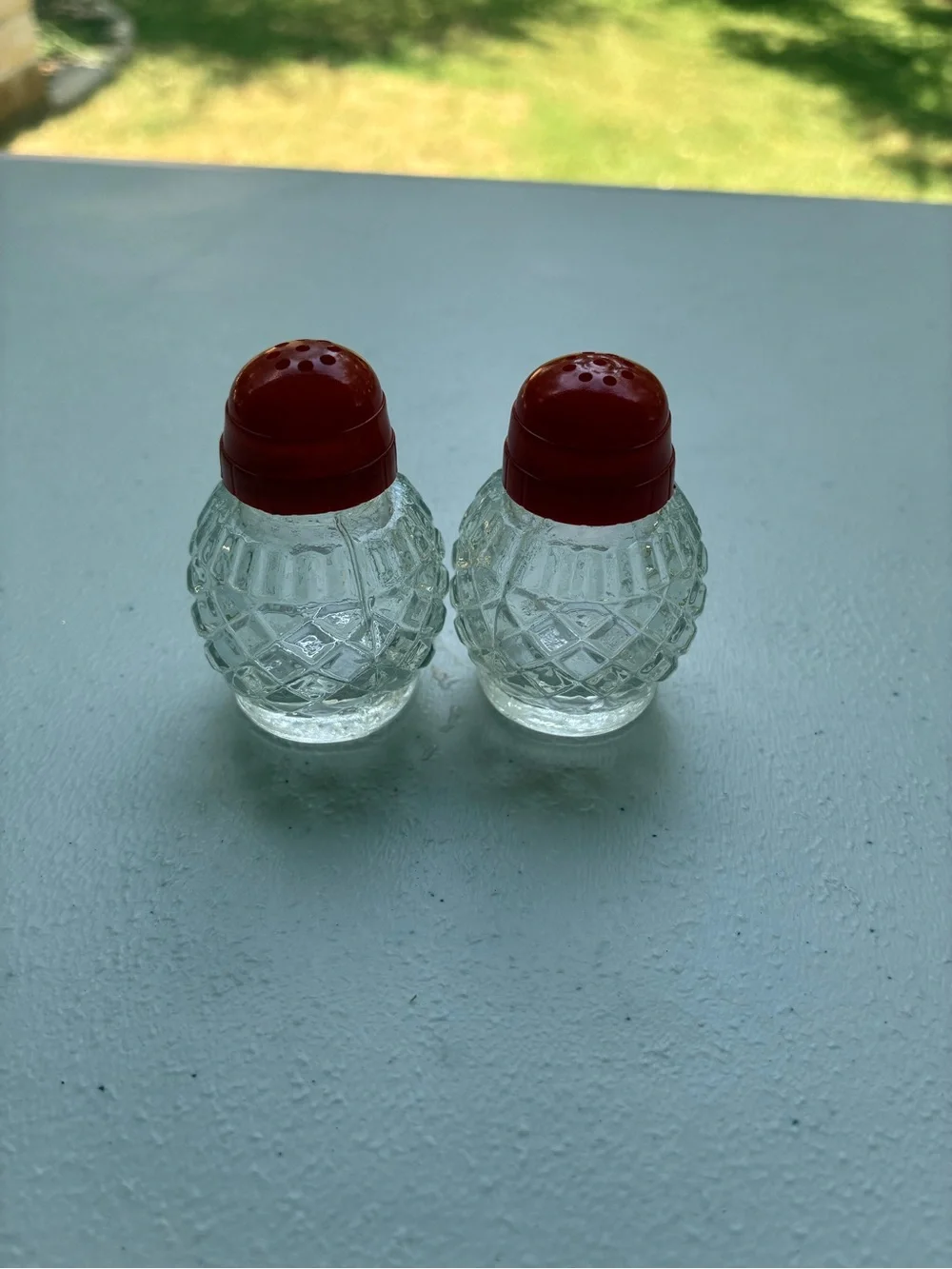 Clear Cut-Glass Salt and Pepper Shakers with Red Caps - Home Accents